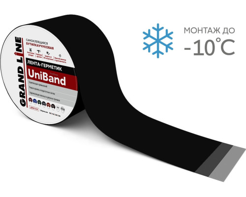 Лента герметизирующая Grand Line UniBand самоклеящаяся 10мх10см RAL 9005 черный в Москве